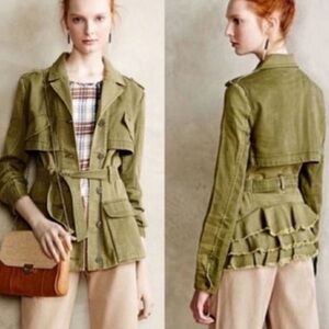 Anthropologie HEI HEI Green Ruffle back Tie belt jacket size medium